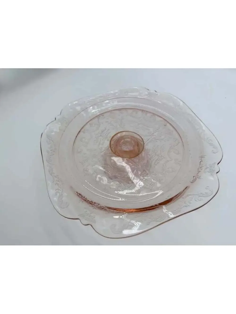 Vintage Indiana Glass Recollection Pink Madrid Footed Cake Plate Cake Stand